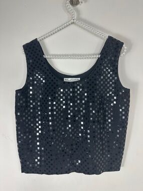 St. John Black Sequin Checkered Knit Tank Top